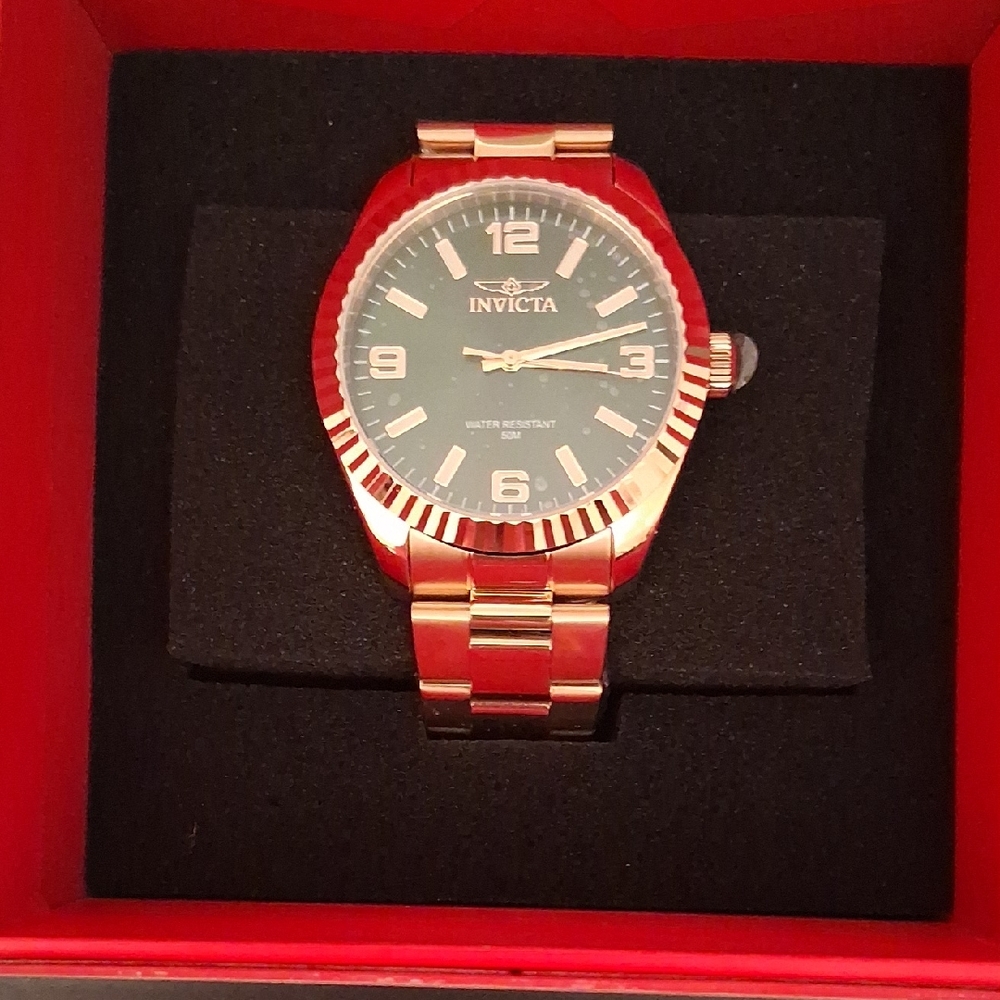 Invicta Rose Gold Watch with Black Dial